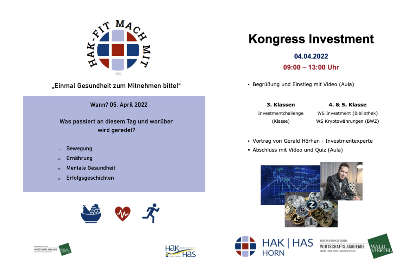 Kongresse: Investment + HAK-Fit Mach Mit