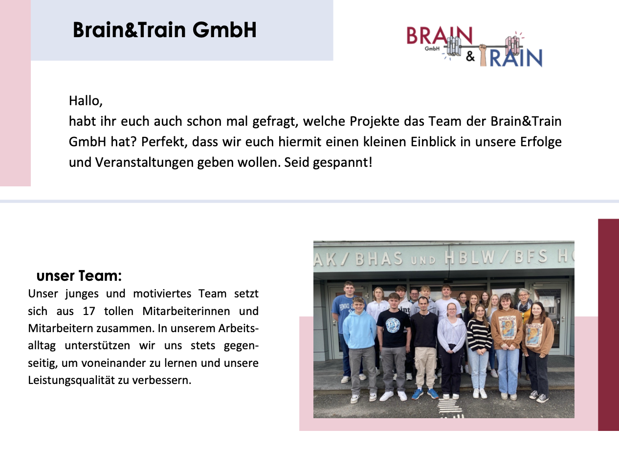Newsletter aus der Übungsfirma Brain & Train
