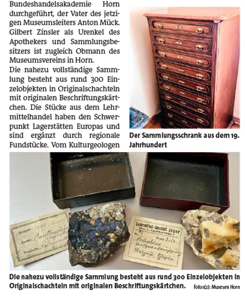 Mineraliensammlung der HAK Horn geht ans Museum