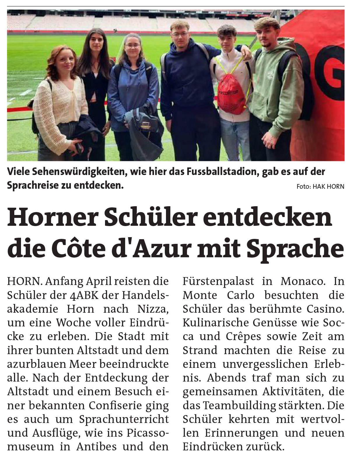 Horner Schüler entdecken die Côte d’Azur mit Sprache