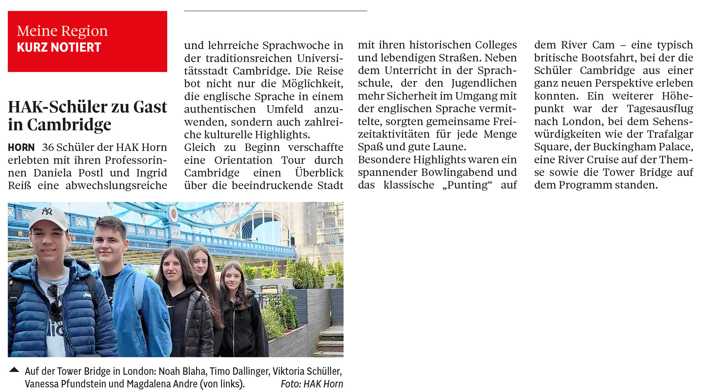 HAK-Schüler*innen zu Gast in Cambridge